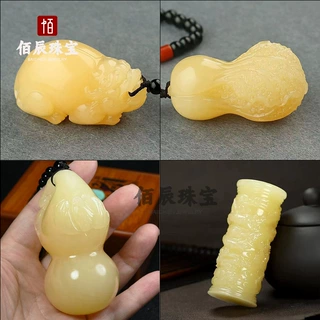 天然米黄玉貔貅手把件直播高货黄玉白菜福猪金蟾玉器文玩把件批发