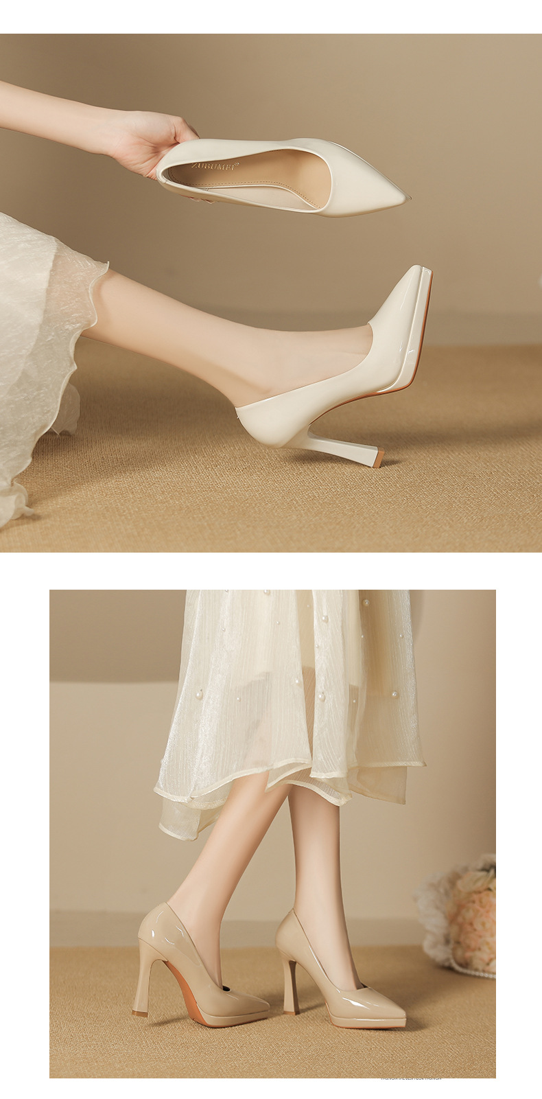 Giày cao gót mũi nhọn nữ miệng nông gót 12 cm — Màu nude-12cm chi tiết 5