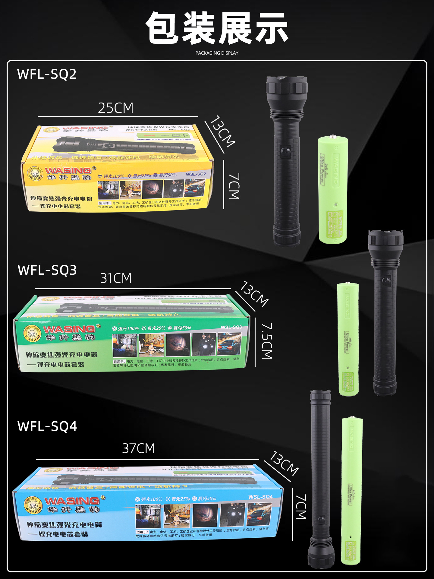 Huasheng Black Panther Strong Light Long-Range Telescopic Zoom Rechargeable Lithium Battery Patrol Security Outdoor No. 1 Battery Flashlight