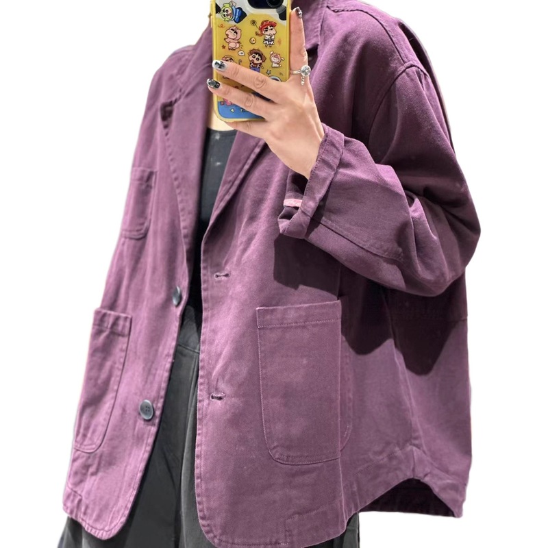 新品休闲文艺宽松百搭纯色棉质西服纯色长袖上衣 女|undefined