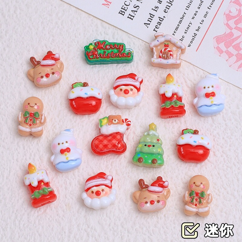 迷你圣诞节雪人卡通diy饰品配件奶油胶树脂小配件发夹美甲材料包|undefined