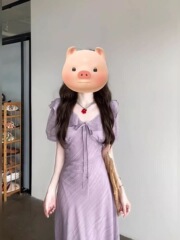 2025法式温柔风紫色连衣裙夏季超好看气质感荷叶边收腰显瘦长裙子
