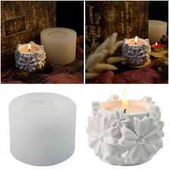 億興diy硅膠模具五瓣花燭台擺件立體花朵香薰蠟燭裝飾石膏模具