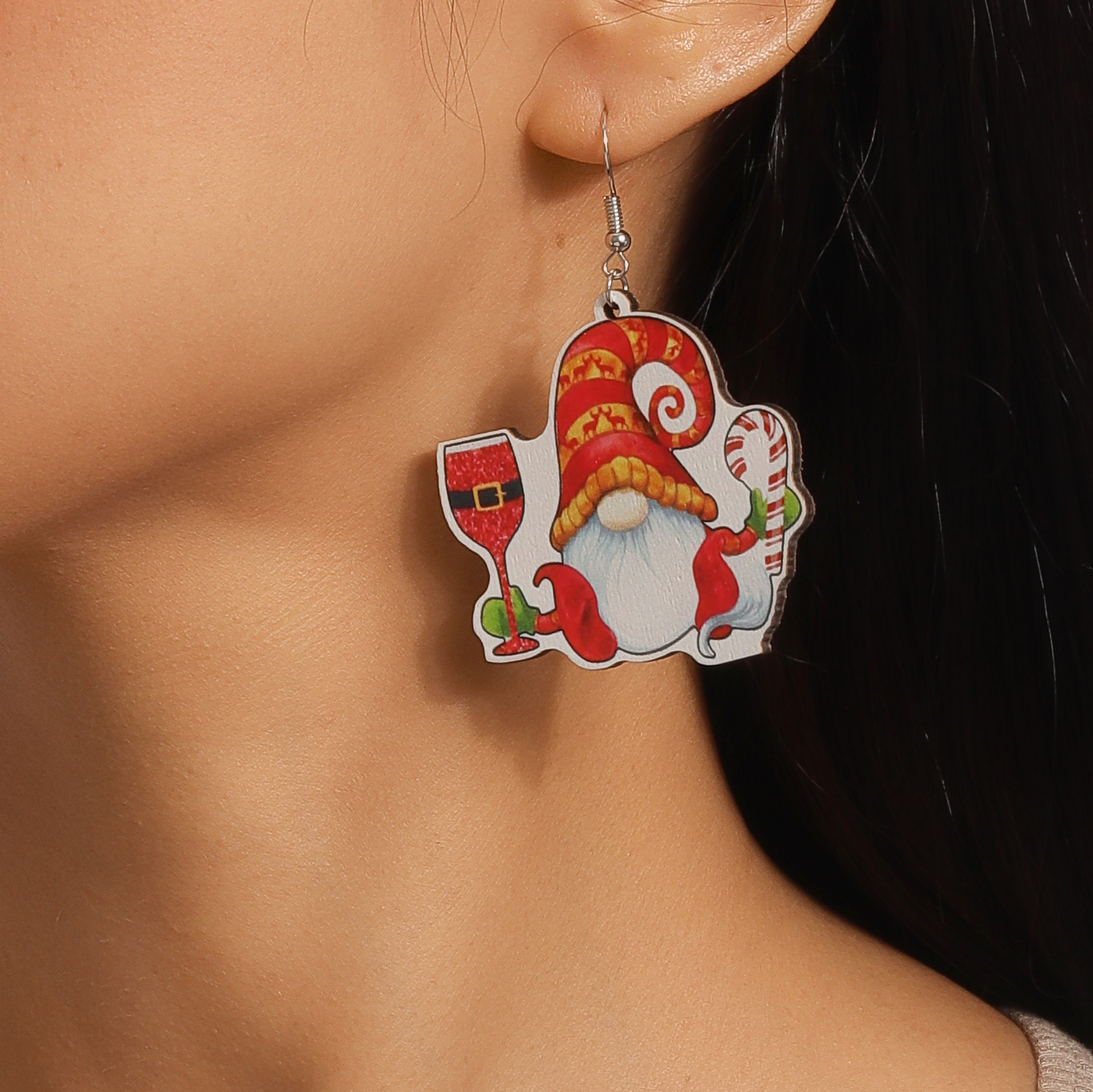 Wooden Christmas Earrings - Snowman