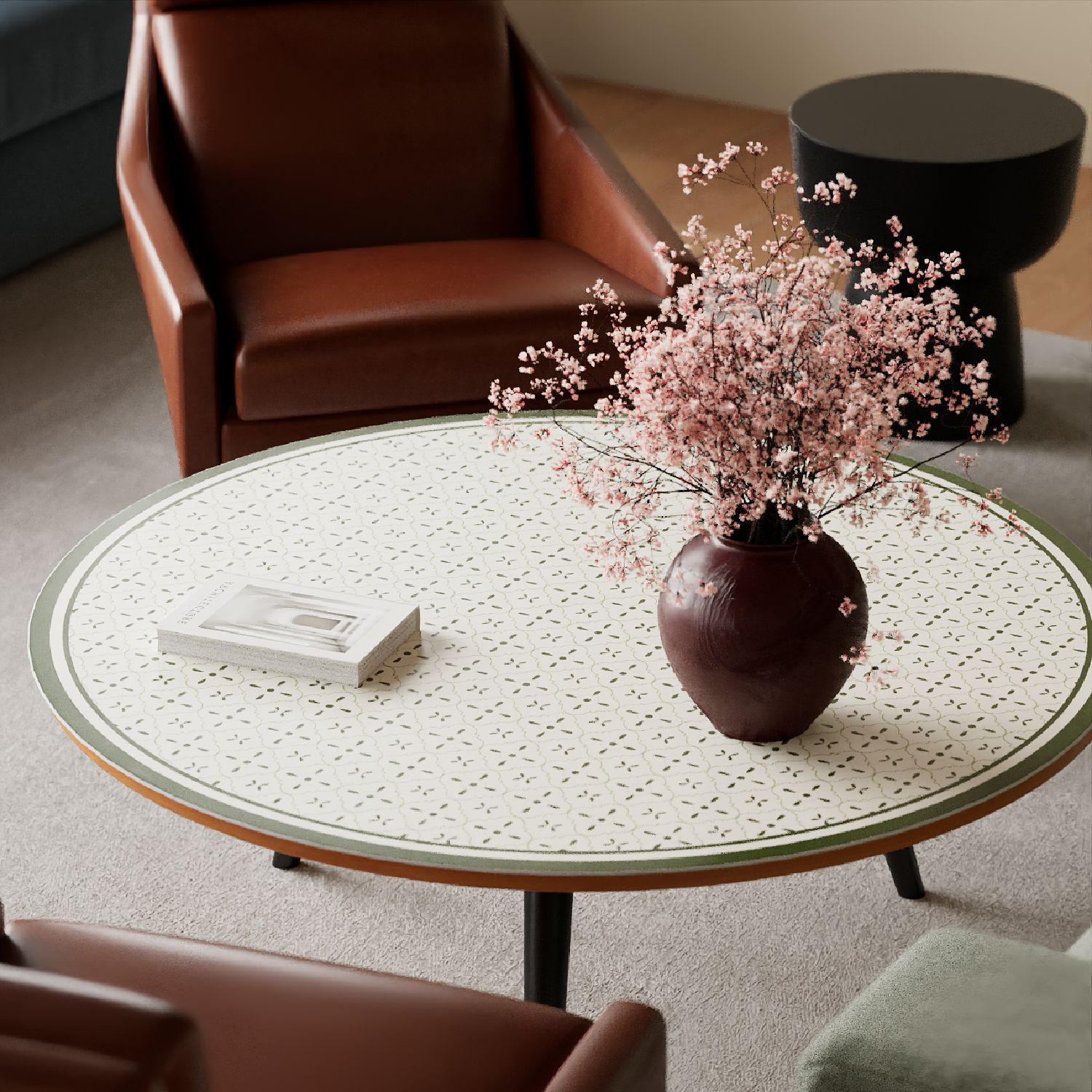 Cream-Colored Round Table Mat, Waterproof, Oil-Proof, Heat-Resistant, Washable, Round Dining Table Mat, Leather Tablecloth, Modern Coffee Table Cover