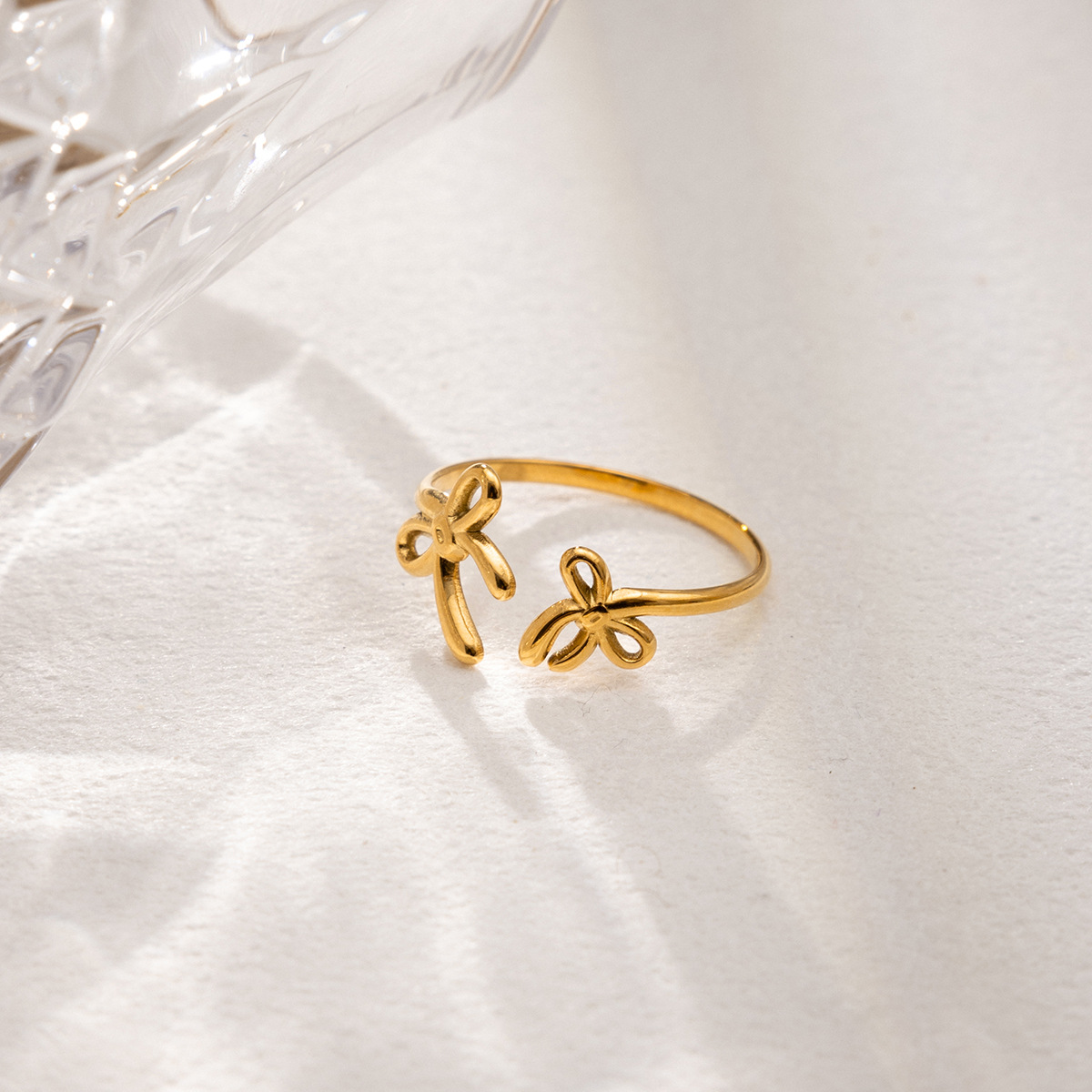 Wanxing acero inoxidable galvanizado 18K oro anillo de arco ajustable abertura dulce moda transfronteriza anillo de venta caliente image 5