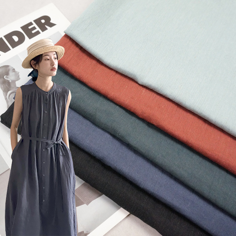 春夏薄款纯色肌理棉麻中式连衣裙面料 平纹混纺休闲衬衫汉服布料