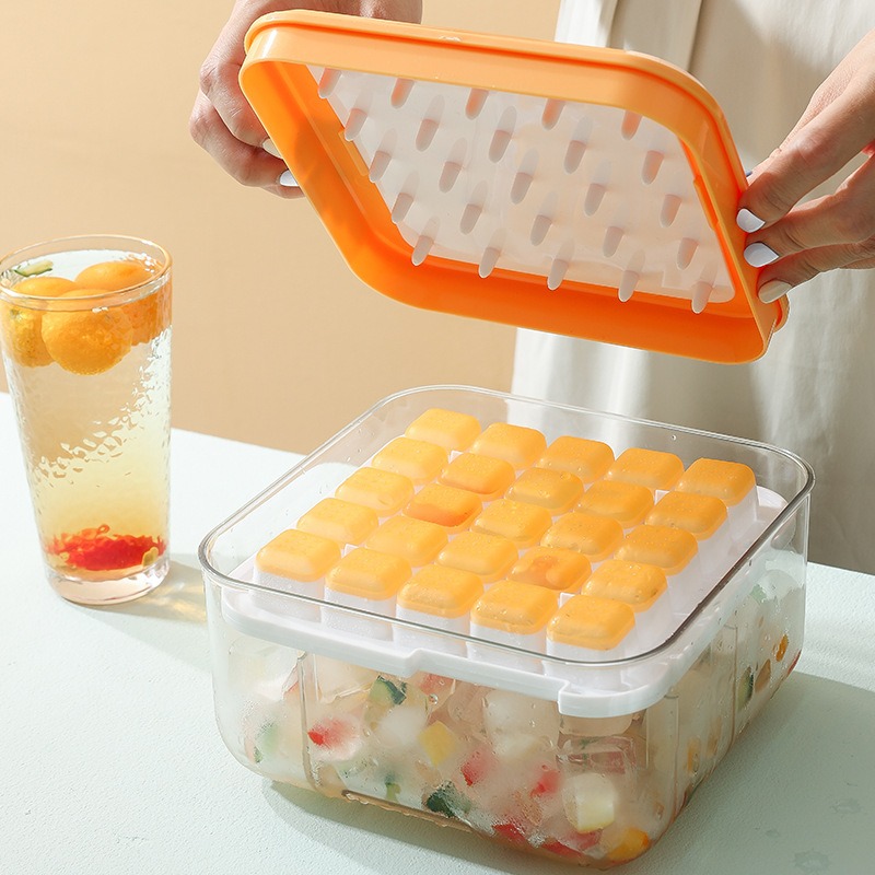 Bandeja de hielo de gran capacidad presionando molde de cubitos de hielo caja de hielo casera de hockey sobre hielo caja de almacenamiento de hielo refrigerador de congelación rápida doble capa