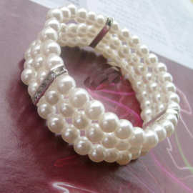 时尚OL三层水钻珍珠手链 优雅闪钻多层弹力手链 淘宝款手链批发