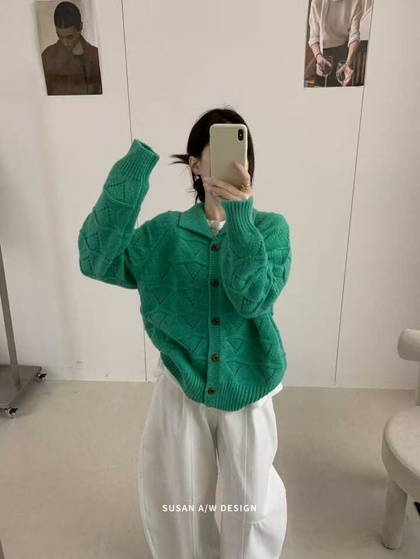 苏珊 翻领针织开衫女2025早秋通勤百搭气质减龄毛衣外套女27130|undefined