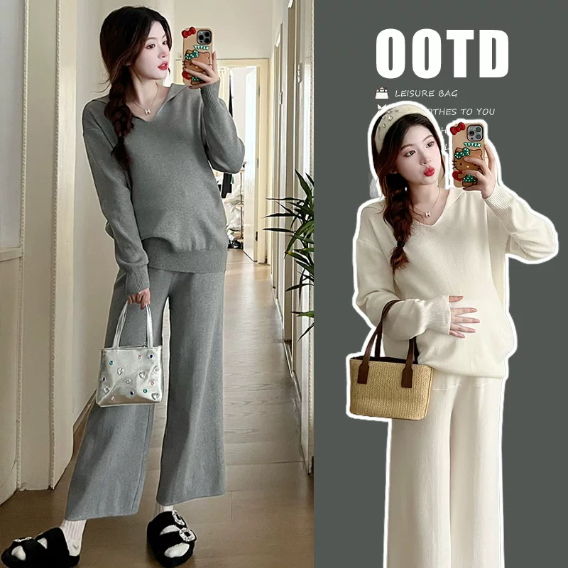 Set for pregnant, fashionable autumn demi-season sweater to go out, 2023, internet celebrity
