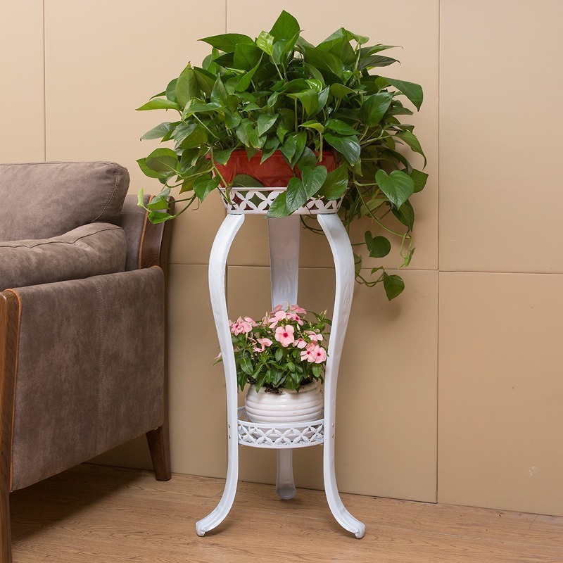 グリーンフラワーシェルフ多層鉄植木鉢スタンド床置き省スペースヨーロッパ二層屋内フラワーシェルフバルコニーラック送料無料|undefined