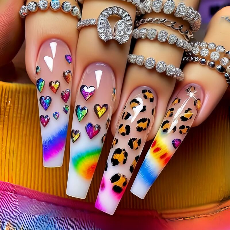 Rainbow Halo Fashion Leopard Long Nail Art Patch Super Flash New Year Spring and Summer Nail Art Patch Press