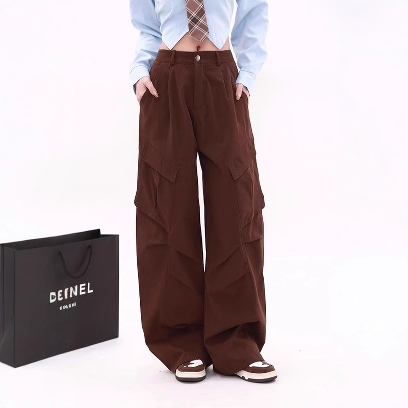 American Style Retro Trendy Brand Crowding Pants Women's High-end Feeling Ripper Handsome Paratroopers Cutting Wood Pants Wide-leg Loose Banana Machete Pants