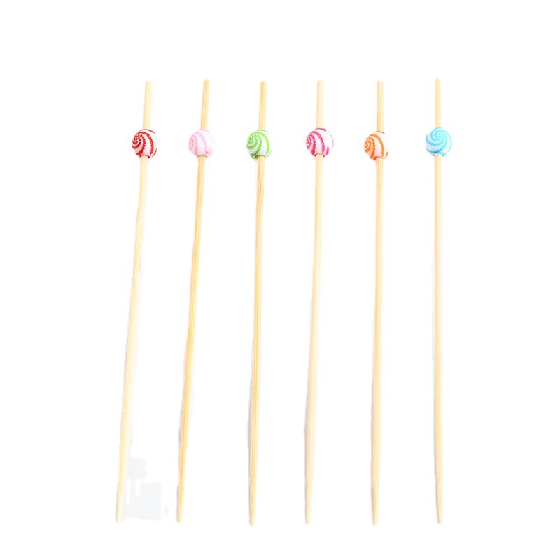 Frutas al por mayor bambú cuentas de color mezcladas color pastel creativo decoración horquilla de frutas para hacer postres postres