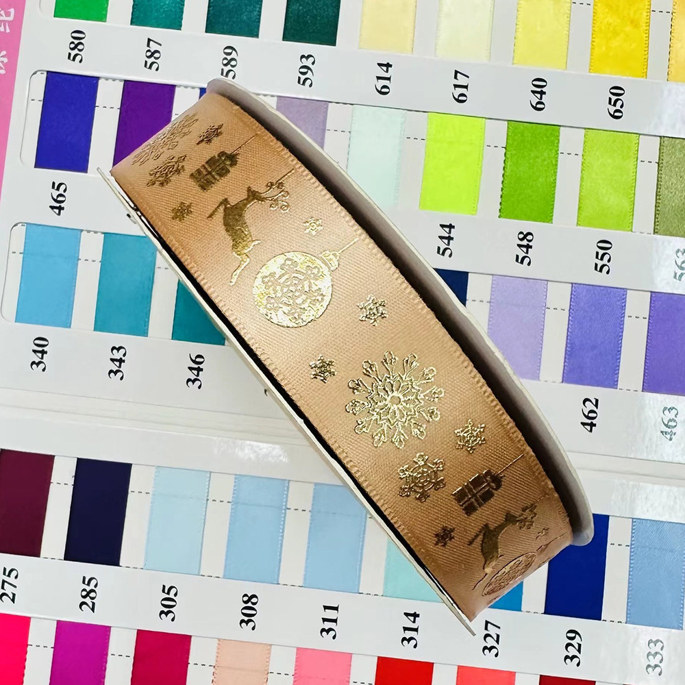 Transfronterizo 2.5CM cinta de oro de Navidad copo de nieve caja de regalo de embalaje cinta de decoración de árbol de Navidad cinta de color