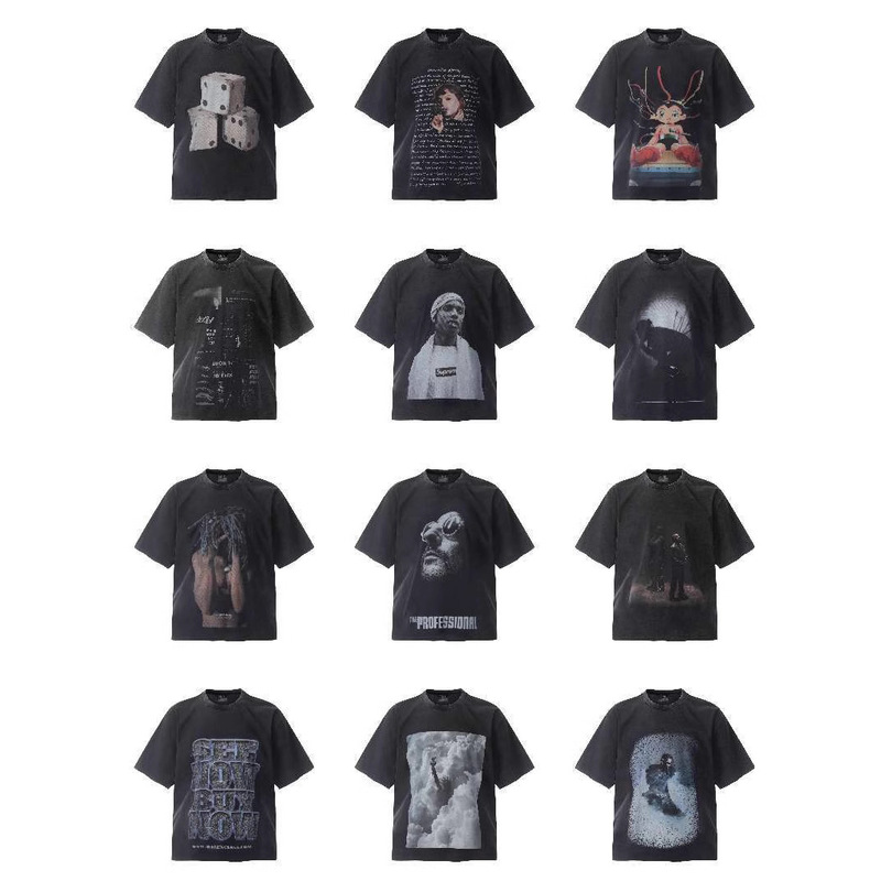 American High Street Retro Basketball God MJ Jordan Figure Printed Washed Dressed Short Sleeve T-Shirt AU Cross Border Black