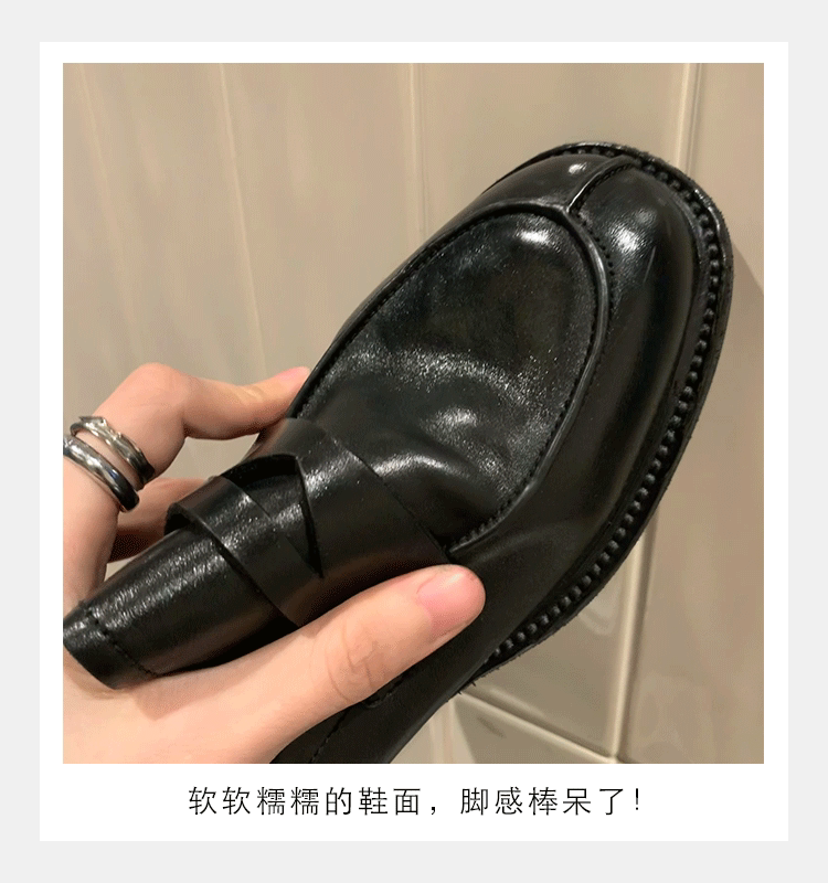 Giày lười nữ da bò mũi tròn gót vừa 3–5 cm — Điểm đen, Đốm nâu cổ điển chi tiết 5