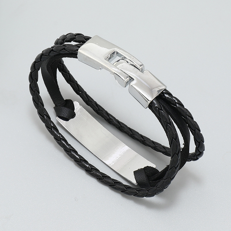 Pu Leather, Alloy Material Fashion Letter Pu Leather Alloy Braid Men'S Bracelets Men Cord & Leather Bracelets