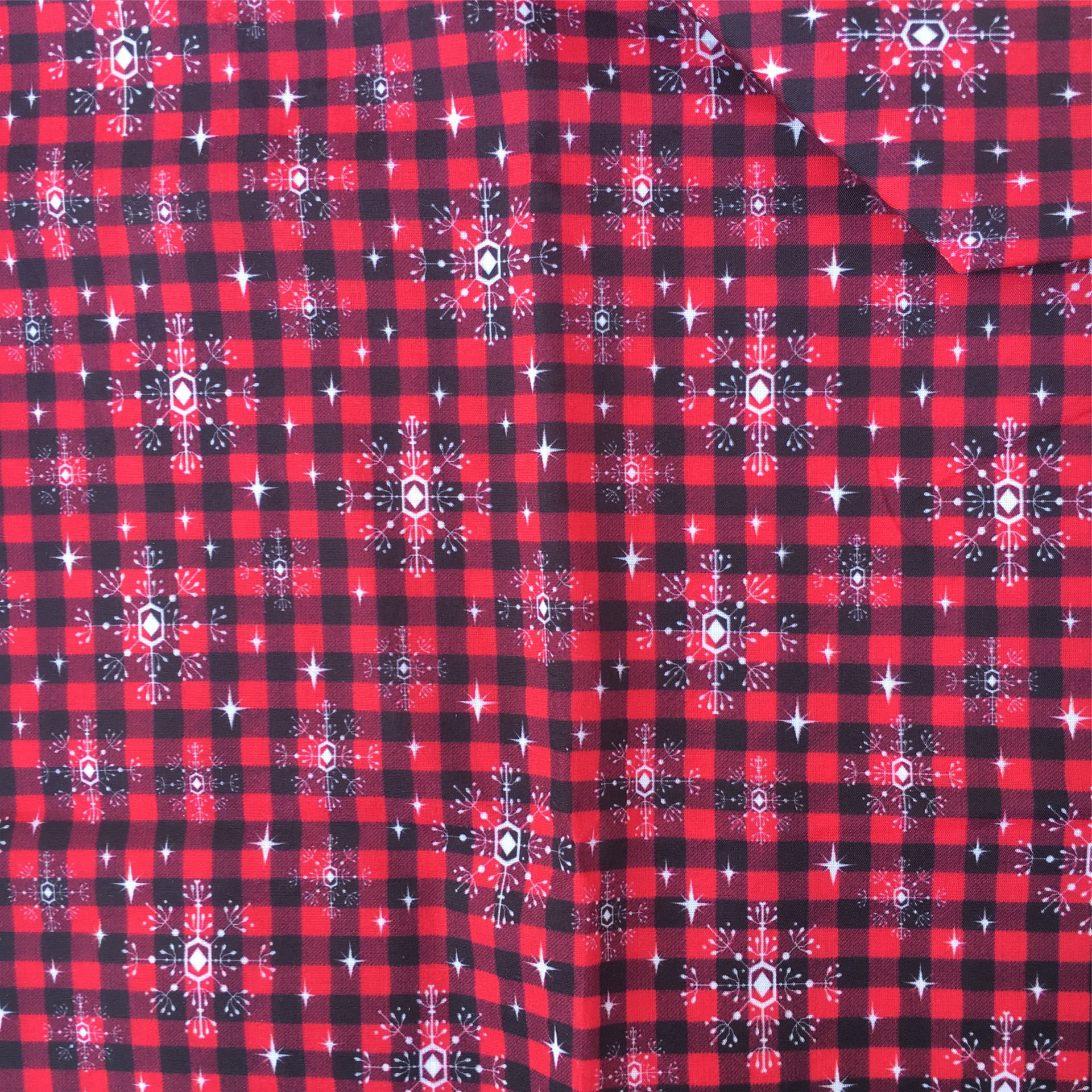 クリスマス雪花模様の薄いポリエステル綿や四面弾ニット生地のプリント生地手作りdiyシャツスカート服装生地