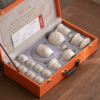 米黄汝窑茶壶盖碗茶杯功夫茶具套装轻奢高档陶瓷家用办公2024新款