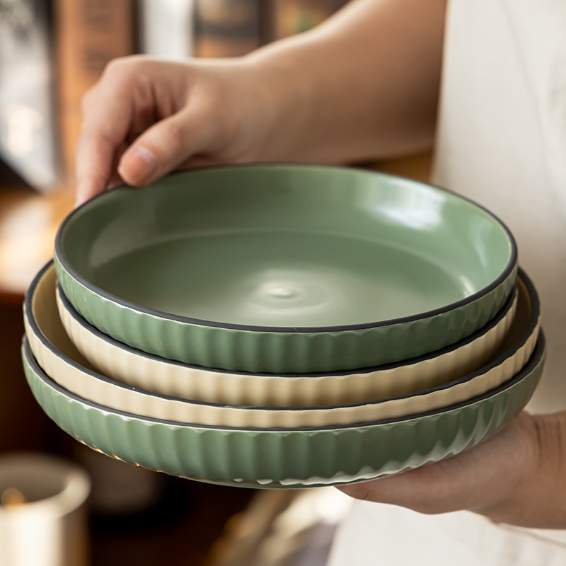 Plato hondo retro simple de cerámica para el hogar, plato para frutas, plato para ensalada, plato redondo para aperitivos, vajilla de presentación, venta al por mayor