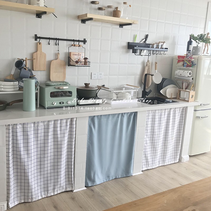 Wholesale Nordic Punch-Free Kitchen Cabinets, Bookcases, Wardrobes, Dust-Proof Decorative Fabric Half-Curtains, Door Curtains, Cabinet Curtains, Customizable