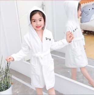 Children's Cartoon Letter Flannel Loungewear, Autumn and Winter European and American Style Hooded Warm Bathrobe, in Stock for Immediate Delivery