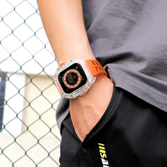 適用蘋果手錶49mm透明殼iwatch ultra配件改裝殼保護殼+錶帶套裝