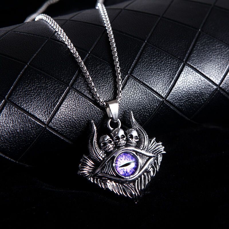 Dominant Demon Eye Satan Earthquake Ghost Horn Necklace Brotherly Trendy Personality Hip Hop Versatile Pendant Sweater Chain