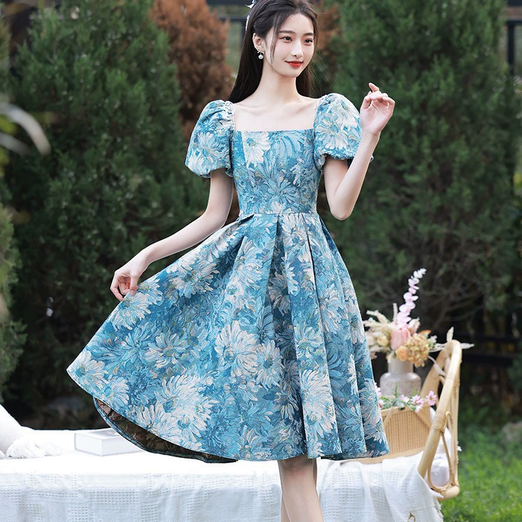 Blue evening dress, french style, 18 years