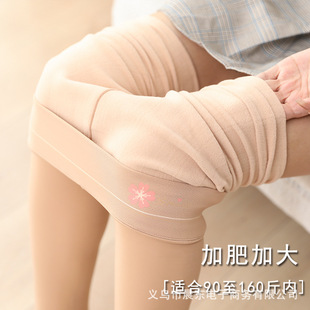 Extra large leggings women's autumn and winter wear fleece-lined thick mesh waist skin color light leg artifact warm 200g