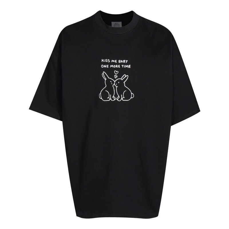 Correct version fashion brand 2024 spring and summer new VTM simple kiss bunny printed men and women couple short sleeve t-shirt Correct version fashion brand 2024 spring and summer new VTM simple kiss bunny printed men and women couple short sleeve t-shirt