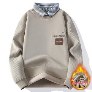2024 autumn and winter popular fleece-lined sweater men's 0316