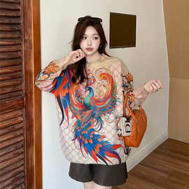 妈妈冬装针织衫遮肚子显瘦洋气加大码女装2025新款凤凰印花毛衣女