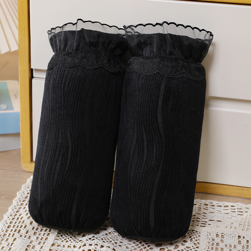 蕾丝花边绒布袖套女士工作套袖羽绒服护袖办公室防脏手袖子秋冬季|undefined
