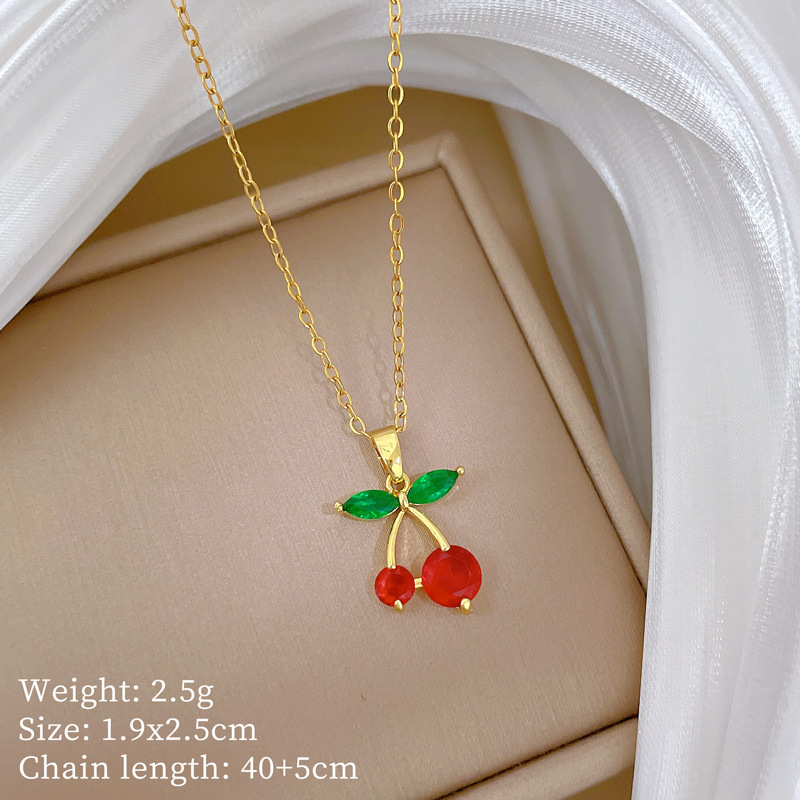 Red Cherry Fruit Necklace Diamond Luxury Clavicle Chain Jewelry_voghion.com