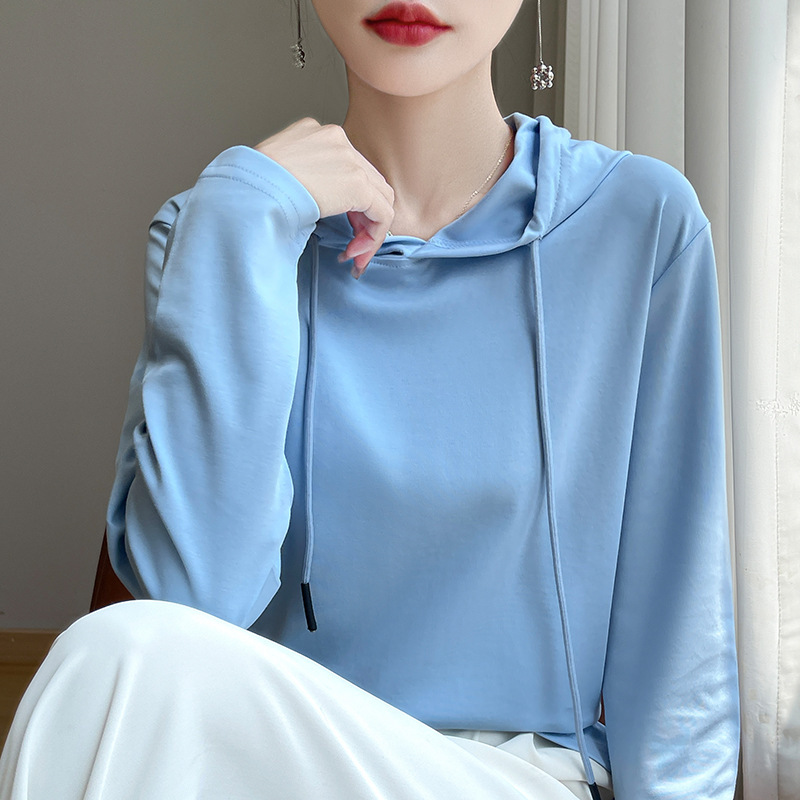 大码纯棉连帽卫衣女2025秋季新款女士休闲外穿连帽上衣长袖t恤女|undefined