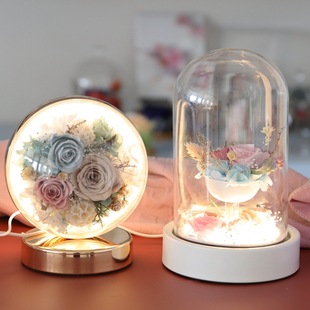 Waiting for flowers to come to the bedroom, simple wedding ceremony, rotating glass cover, diy production, eternal flower table lamp
