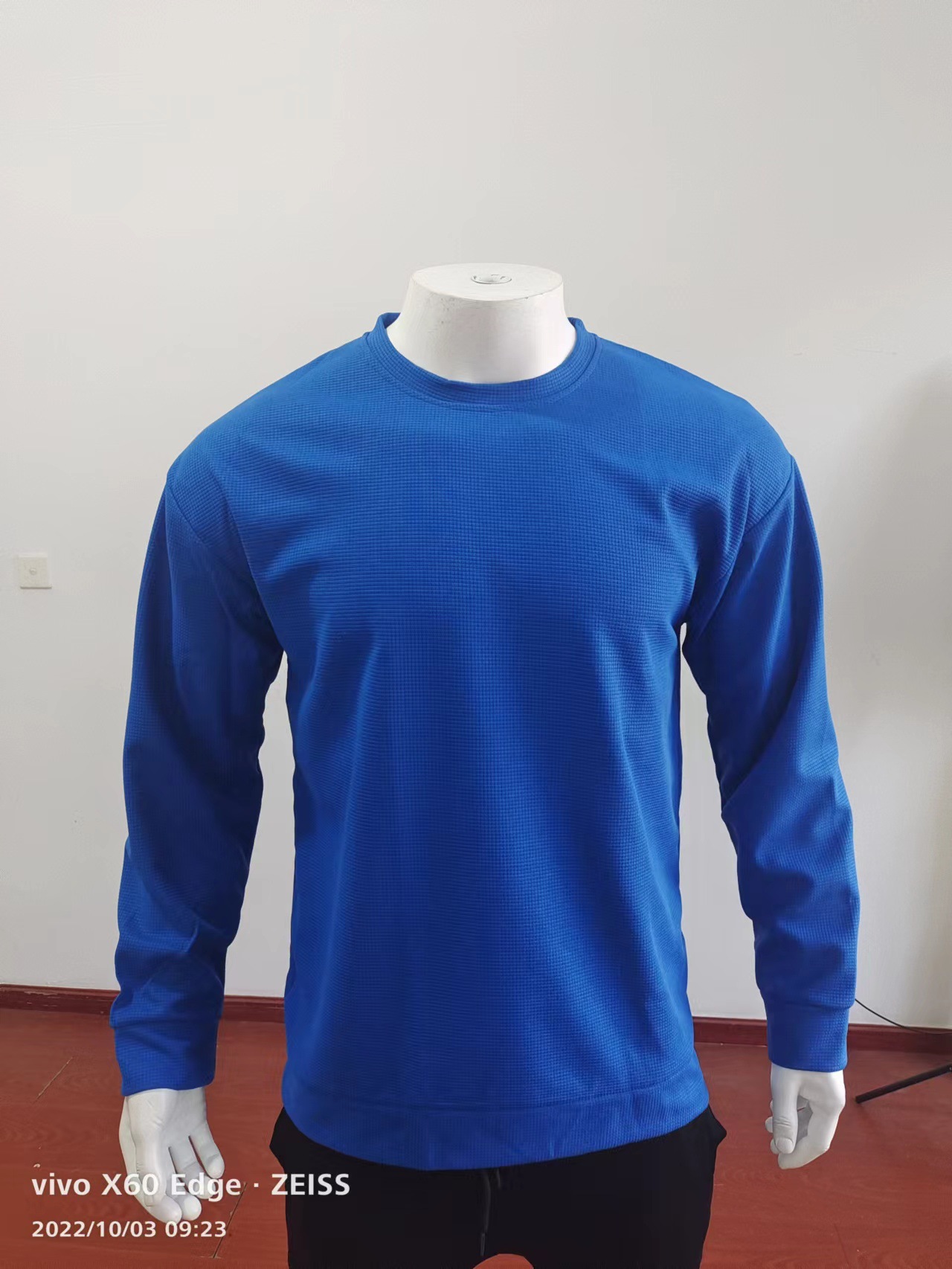 Men's T emu Solid Color Waffle Long Sleeve T-shirt Spring and Autumn New Round Neck Top for Men_voghion.com