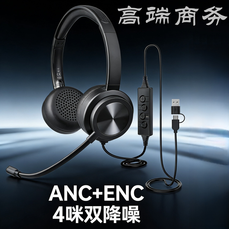 High-End Head-Mounted Anc+Enc Dual Noise-Cancelling Dual-Interface USB Headset Type C Wired Stereo Headset High-End Head-Mounted Anc+Enc Dual Noise-Cancelling Dual-Interface USB Headset Type C Wired Stereo Headset