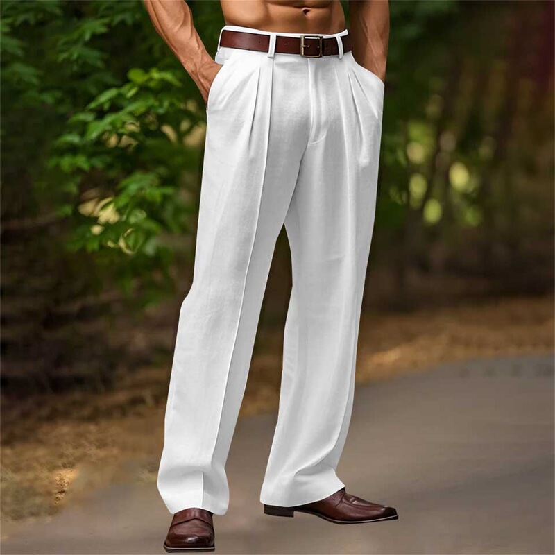 Men's European Size Linen Straight Solid Color Comfortable Breathable Casual Daily Vacation Placket Zipper Belt Fashion Trousers Men's European Size Linen Straight Solid Color Comfortable Breathable Casual Daily Vacation Placket Zipper Belt Fashion Trousers