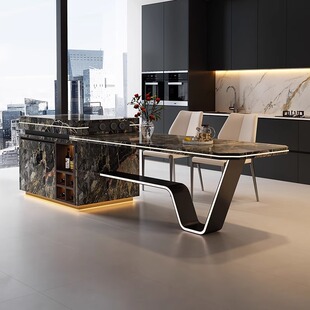 Villa Light Luxury Rock Slab Island Dining Table Integrated Multifunctional Home Bar Table for Various Sizes with a Dragon Head Design for a High-End Feel