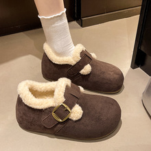 简约勃肯鞋女加绒新款2025秋冬厚底保暖毛毛鞋一脚蹬乐福鞋棉鞋女