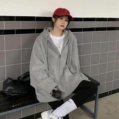 スウェットのコートの女性の小さい子供の春と秋の薄いタイプのhiphopヒップホップカップルの潮とベルベットのジッパーのカーディガンのポケットの上着