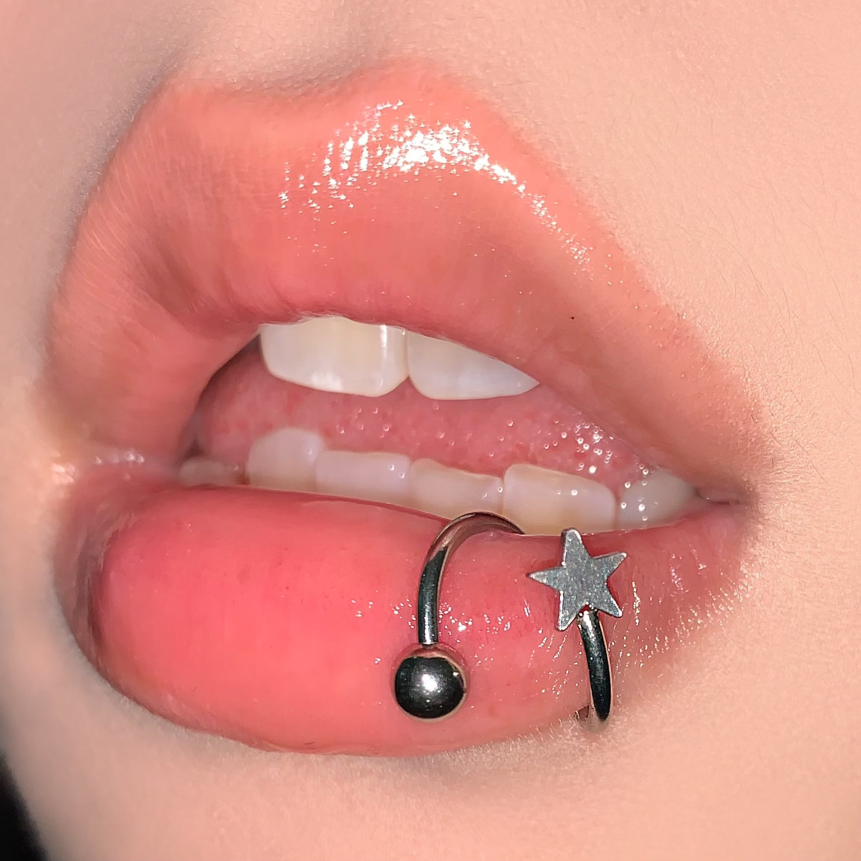 Labret stud lip piercing jewelry styling detail