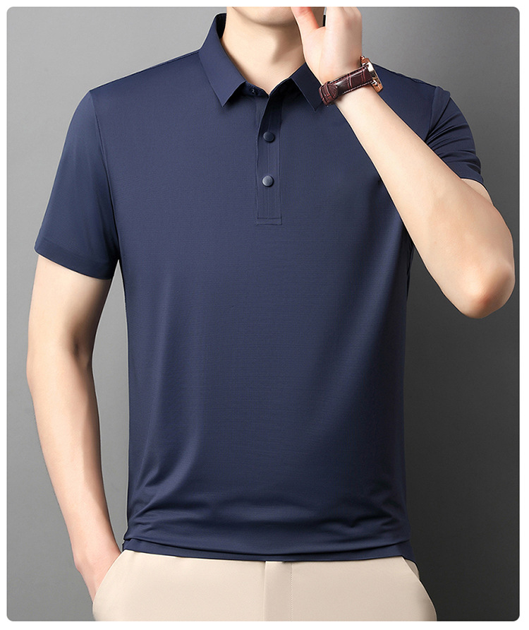 Áo polo nam tay ngắn cổ bẻ ẩn nút, chất liệu ice silk thấm hút nhanh khô — đen chi tiết 5