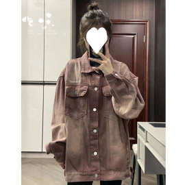 美式复古牛仔外套女2023年春秋新款宽松设计感做旧渐变色夹克上衣
