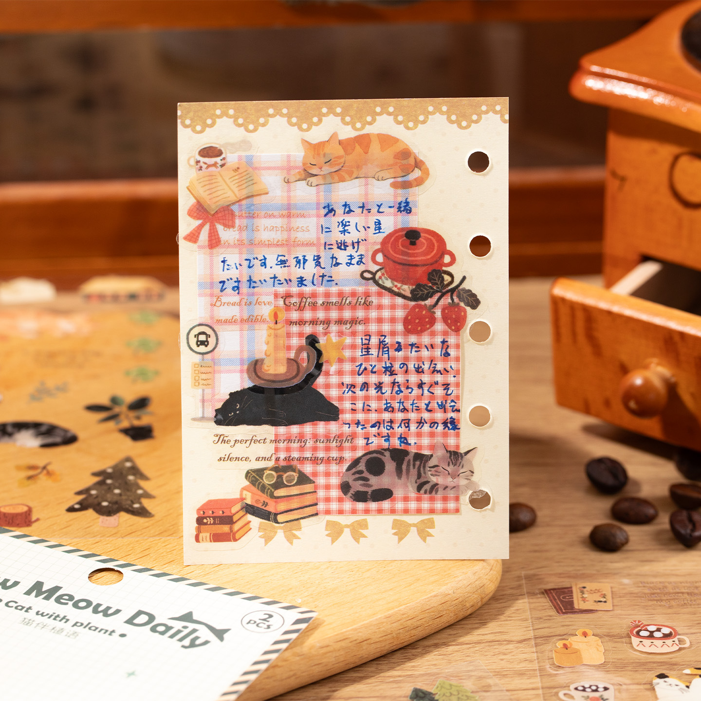 Pegatinas de ocio, notas de gato, lindo material impermeable de todo fósforo, tarjeta de taza de agua, collage de decoración de bricolaje