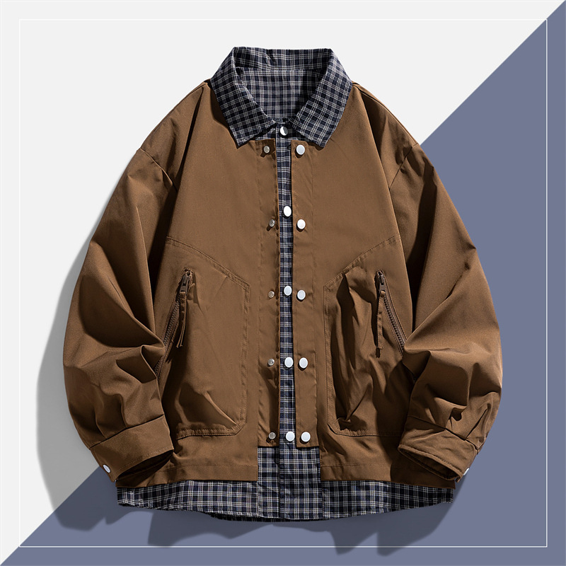 Otoño doble chaqueta de vaquero de primavera y otoño, estudiantes de secundaria jóvenes, chaqueta a cuadros de moda